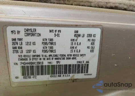 1992 Plymouth Grand Voyager Se from USA, damaged, VIN 1P4GH44R8NX139018